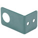 A green Metroseal 3 intermediate bracket for wall mount shelving with two holes.