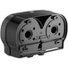 A black plastic Lavex Select toilet tissue dispenser with two holes.