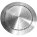 A silver stainless steel circular plate with a circular texture.