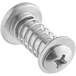 A close-up of a screw with a spring.