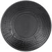 A black Elite Global Solutions Denali melamine plate with a circular pattern.
