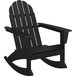 A black POLYWOOD Adirondack rocking chair with armrests.