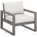 A POLYWOOD Edge Slate Grey club arm chair with a white cushion.
