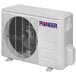 A white Pioneer ductless mini split AC and heat pump machine with a fan inside.