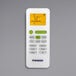 The white remote control for a Pioneer Diamante Series Mini Split with green buttons and a yellow screen.