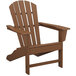 A brown POLYWOOD Adirondack chair with armrests.