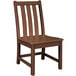 A brown POLYWOOD teak chair with a slatted back.