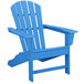 A POLYWOOD Pacific Blue Adirondack chair with armrests.