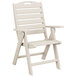 A white POLYWOOD folding high back chair with wooden armrests.