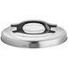 A Galaxy stainless steel lid with a black handle.