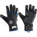 A pair of black Ergodyne ProFlex waterproof work gloves with blue stitching and blue and white text.