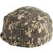 A camouflaged beanie hat with a digital pattern.