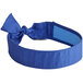 A blue Ergodyne evaporative cooling bandana with a bow.