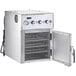 A silver Cooking Performance Group SlowPro countertop cook and hold oven with a white door open.