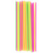 A close-up of several neon beverage stirrers with sip straws in neon colors.