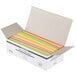 A white box of 500 Choice neon beverage stirrers with colorful straws inside.