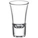 A clear Libbey shot glass with a small rim.
