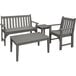 A POLYWOOD slate grey bench seating set with a table on an outdoor patio.