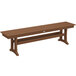 A brown POLYWOOD trestle bench with metal legs.