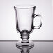 A Libbey clear glass coffee mug with a handle.