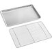 A Baker's Mark aluminum sheet pan with a stainless steel footed cooling rack on top.
