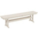 A white POLYWOOD bench with trestle legs.