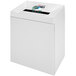 A white HSM Pure 530c paper shredder with a CD in it.