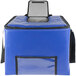 A blue Sterno School Nutrition insulated delivery bag with a black handle and a pocket.