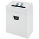 A white HSM paper shredder with a CD in it.