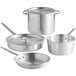 A Choice aluminum cookware set with sauce pans, saute pans, and stock pots with lids.