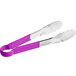 Choice 9 1/2" Purple Coated Handle Stainless Steel Scalloped Tongs Main Thumbnail 3