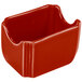 A red ceramic Fiesta sugar caddy with a handle.