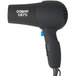 A black Conair hair dryer with a blue handle and white text.