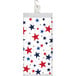 A white rectangular table cover with red and blue stars on it.