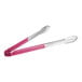 Two Choice stainless steel tongs with purple coated handles.
