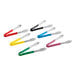 A set of 6 stainless steel tongs with HACCP color coated handles in red, yellow, green, blue, white, and black.