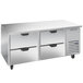 A stainless steel Beverage-Air undercounter refrigerator with four drawers.