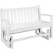 A white POLYWOOD bench glider with arms.