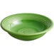 A green bowl with a swirl pattern.