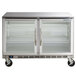 A Beverage-Air stainless steel undercounter refrigerator with double glass doors.