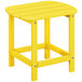 A POLYWOOD lemon yellow side table with a wooden top.