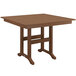 A brown POLYWOOD teak dining table with a square top and legs.