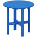 A blue POLYWOOD round side table with legs.