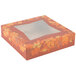 A Rustic Orange pie box with an autumn design and a window.