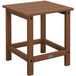 A brown POLYWOOD side table with a wooden top on an outdoor patio.
