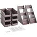 A brown plastic 3-tier organizer set with 6 bins and labels.