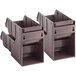 A pair of brown plastic self-serve organizers with 2 tiers and 4 bins.