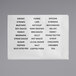 Two white paper label sheets with black text and various names and ingredients.