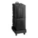 A black insulated pan carrier kit with two front-loading 5-pan carriers, a dolly, and a strap.