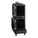 A black insulated pan carrier kit with two front-loading 5-pan carriers, a dolly, and a strap.